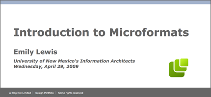 Screen shot of Introduction to Microformats slideshow